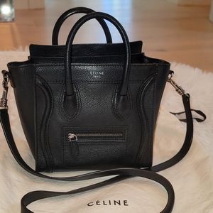 Celine Black Peppled Nano Mini Bag Tote